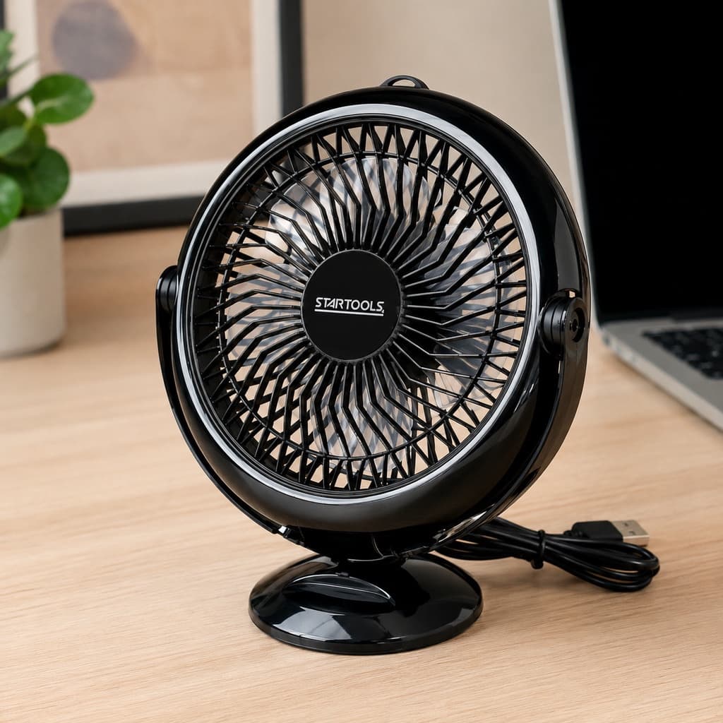 Mini Ventilador USB Mesa Portátil Escritório Quarto Home Office Silencioso Preto Compacto Ajustável