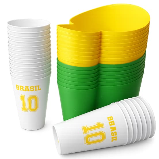 Balde Pipoca Com Porta Copo e Copo Verde Amarelo 30 Unidades Copa do Mundo