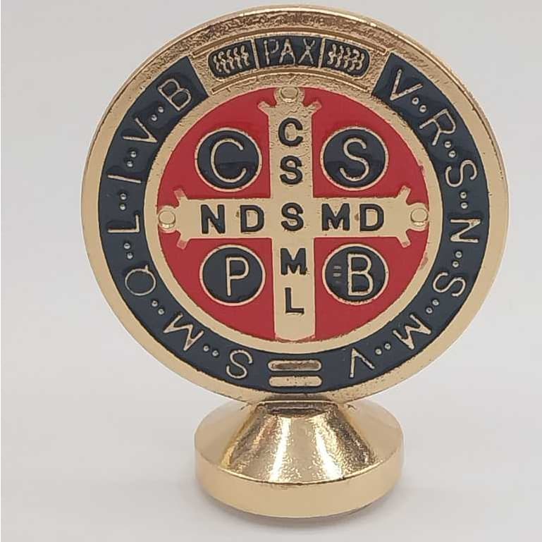 Medalha São Bento Dupla Face Fundo Azul - Metal Resistente, Autoadesiva, Proteção Espiritual