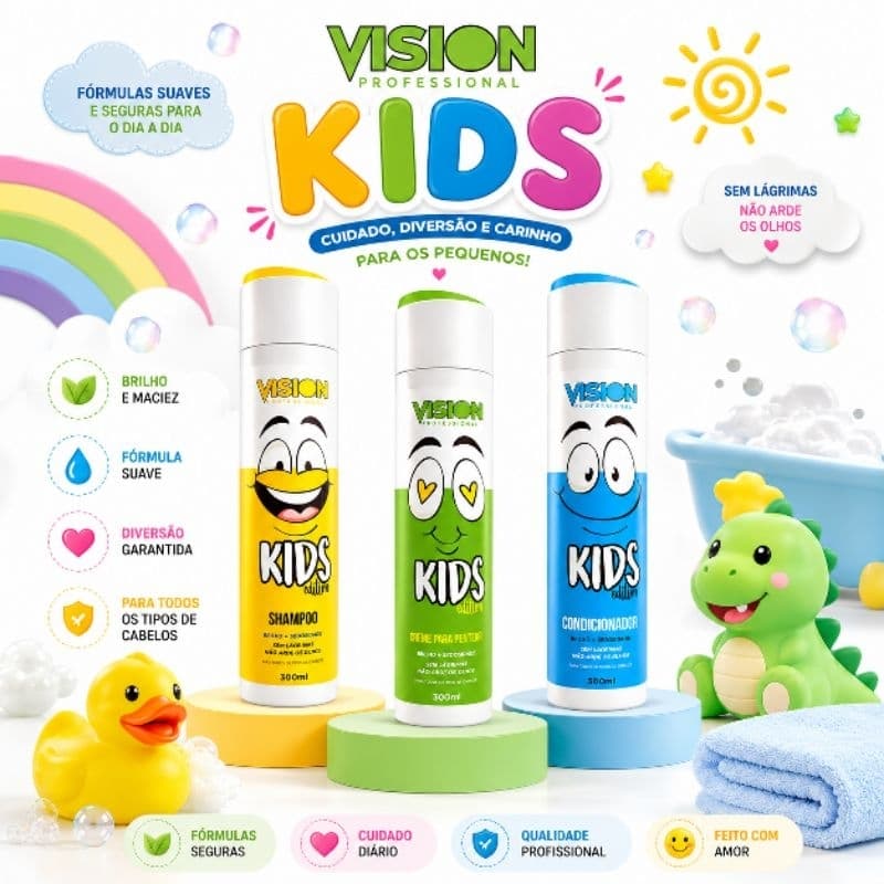 Kit Infantil Completo Vision Kids Shampoo Condicionador Creme Pentear 300ml