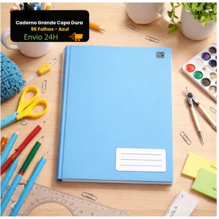 Caderno Grande Capa Dura 96 Folhas Azul Escolar Universitario Volta As Aulas Curso