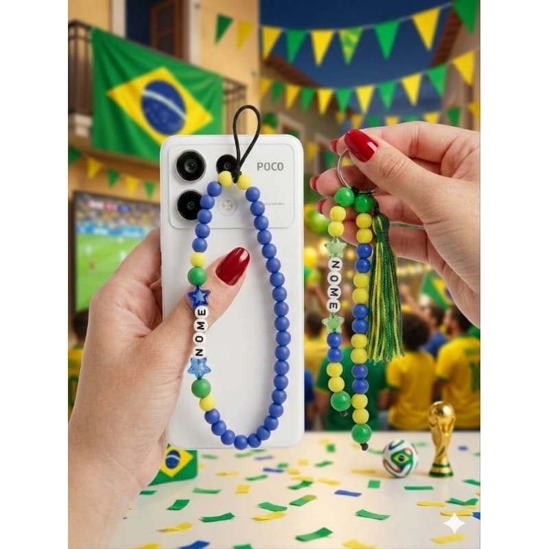 Strap de Celular Brasil 🇧🇷 Personalizado com Miçangas |Cordinha Estilosa Tendência 2026