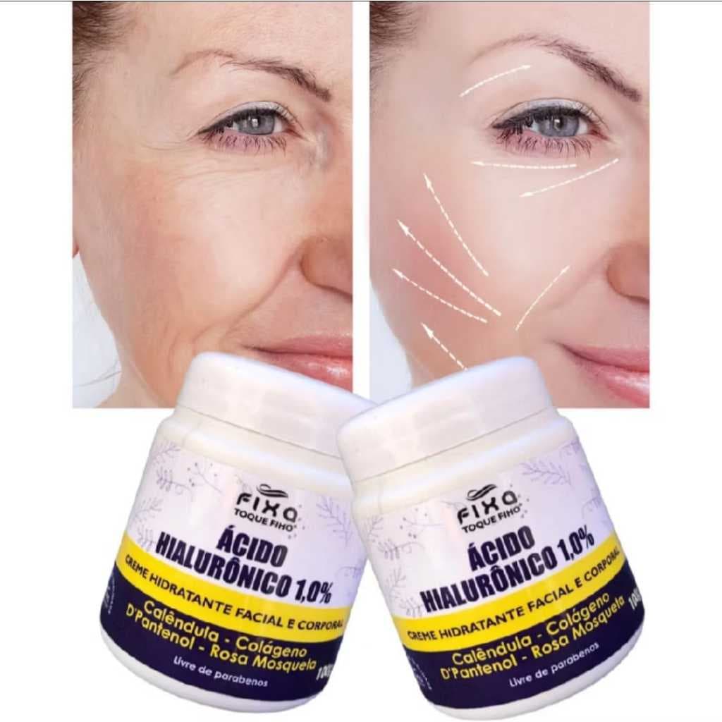 Kit com 2 Creme Facial e Corporal Acido Hialuronico Colágeno E Rosa Mosqueta120G Anti Rugas Rejuvenescedor