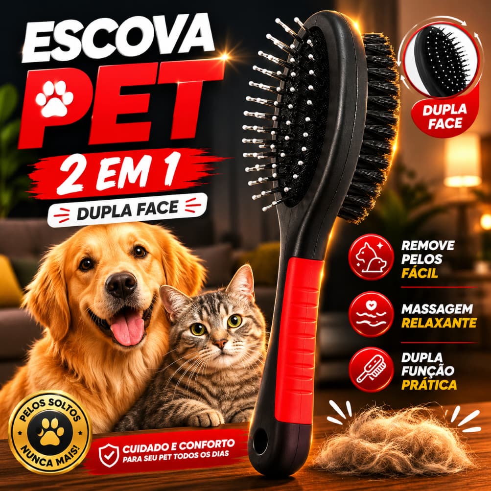 Escova Dupla Face Remove Pelos Pet Cães Gatos Rasqueadeira Desembaraça Tira Nós Madeira Shitzu York