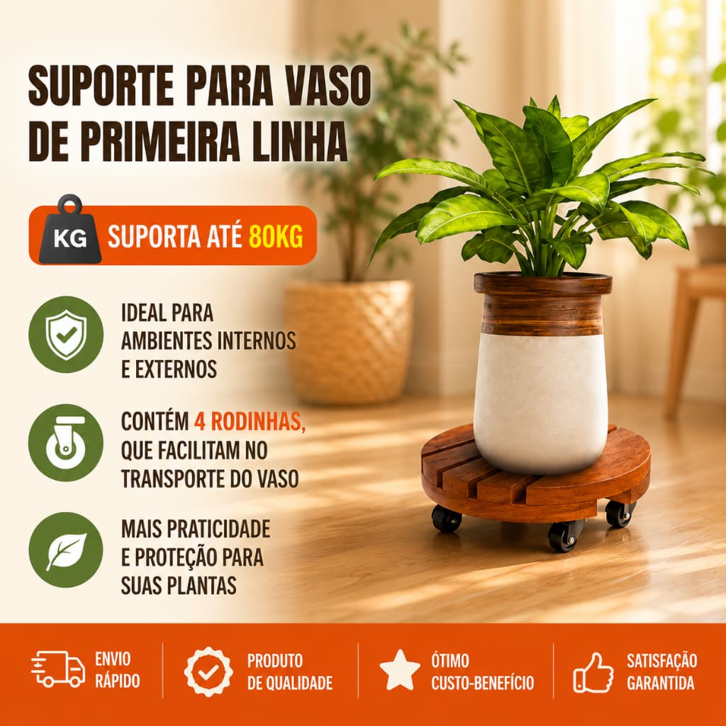 Kit Suporte Botijão De Gás e Vasos De Planta Com Rodinha Redondo De Madeira