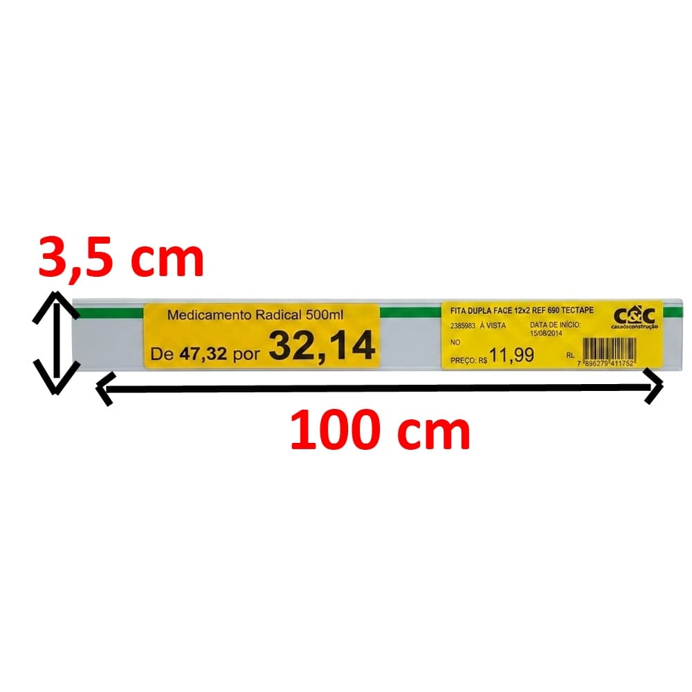 Porta Etiqueta Display de Gondola Porta preço precificador Modelo U - (100x 3,5 cm)
