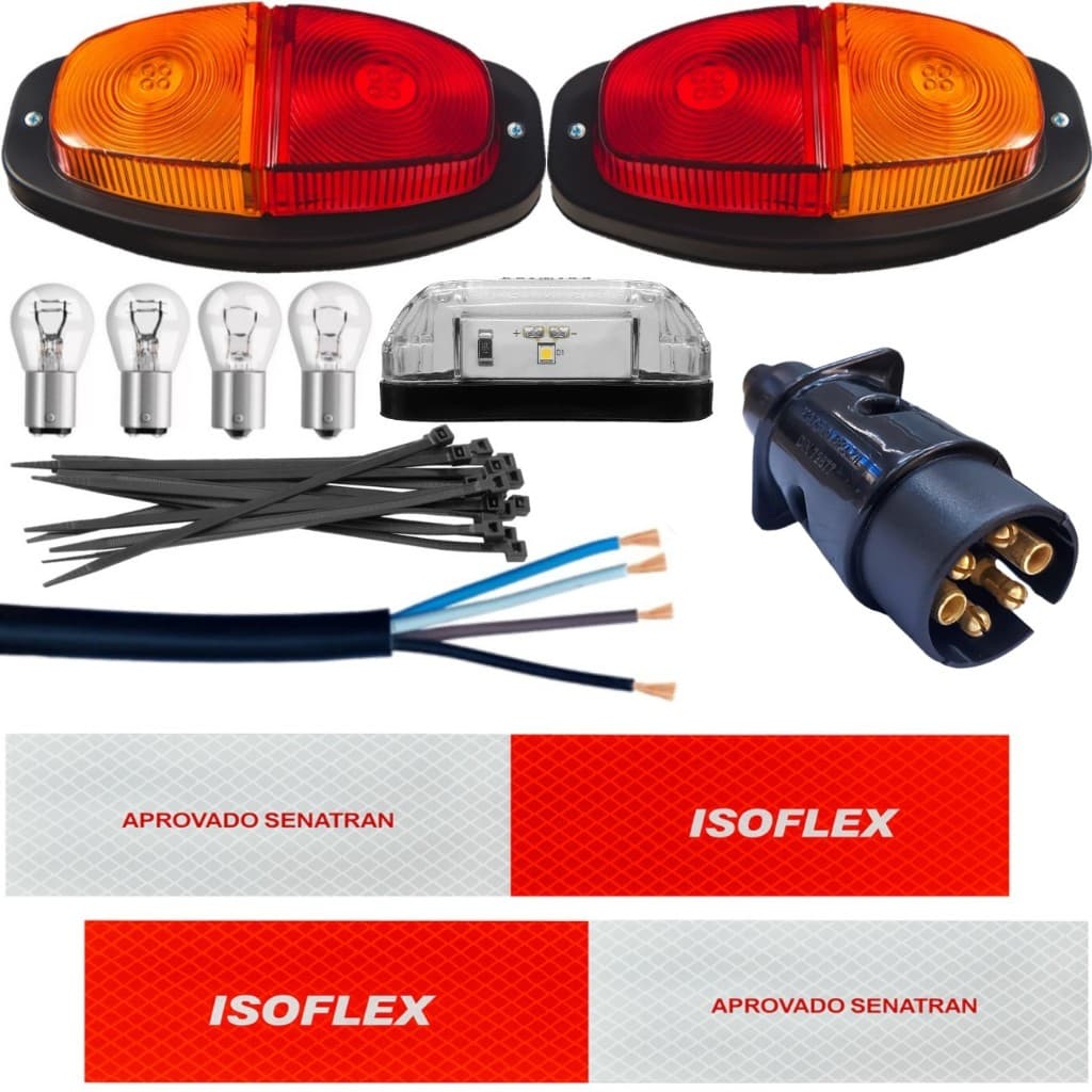 Kit Eletrico Instalação Lanterna Carretinha Reboque Engate Com Lanterna De Placa Led