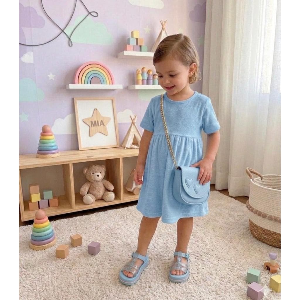Kit Infantil + Sandalia Menina Infantil Bolsa Transversal e Sandalia Glitter Diversas Cores