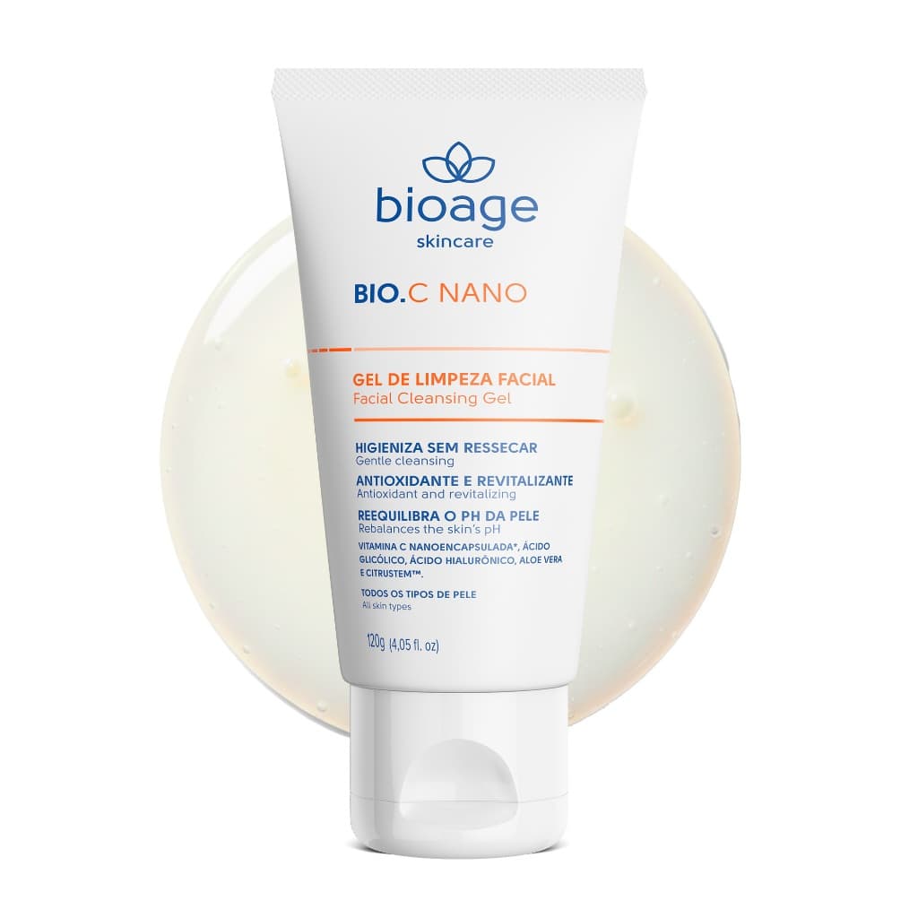 Gel de Limpeza Facial BioAge Bio-C Nano Sabonete Líquido Vitamina C Ácido Glicólico Antissinais Clareador 120ml