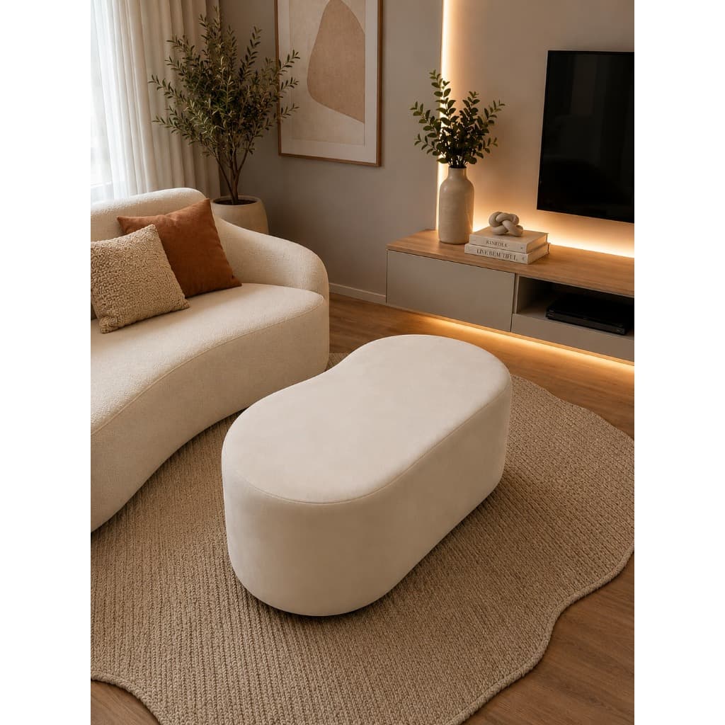 Puff Curve Feijão Orgânico 1 Metro Design Moderno Veludo Premium Sala e Quarto