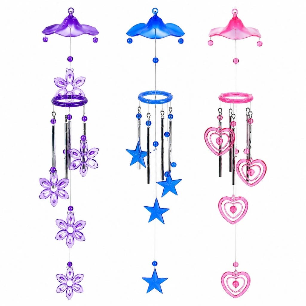 Sino dos Ventos Acrílico Colorido Decorativo Corações Estrelas Flores