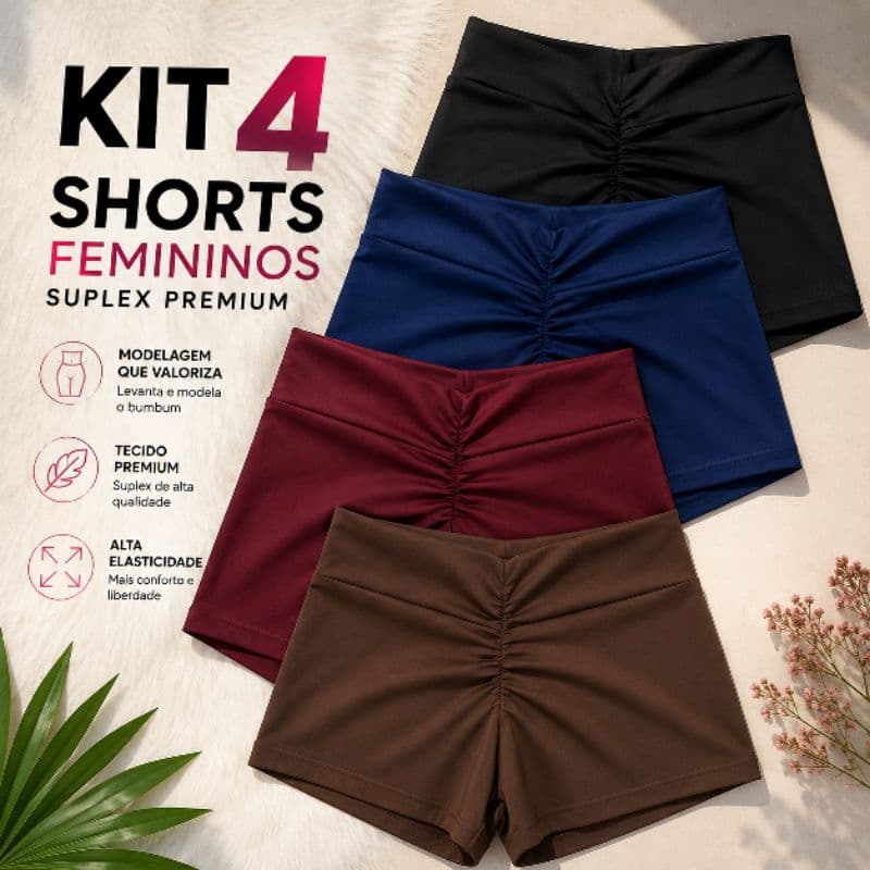 kit 4 shorts curto de suplex academia
