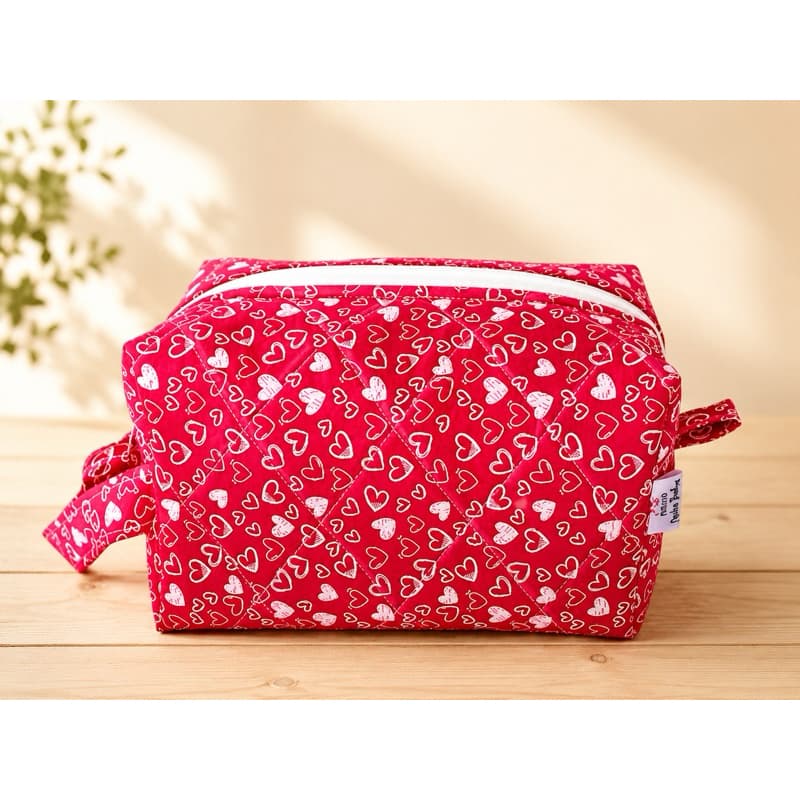 Necessaire Estojo feminino Bolsa Porta Maquiagem Vermelho Corações Brancos