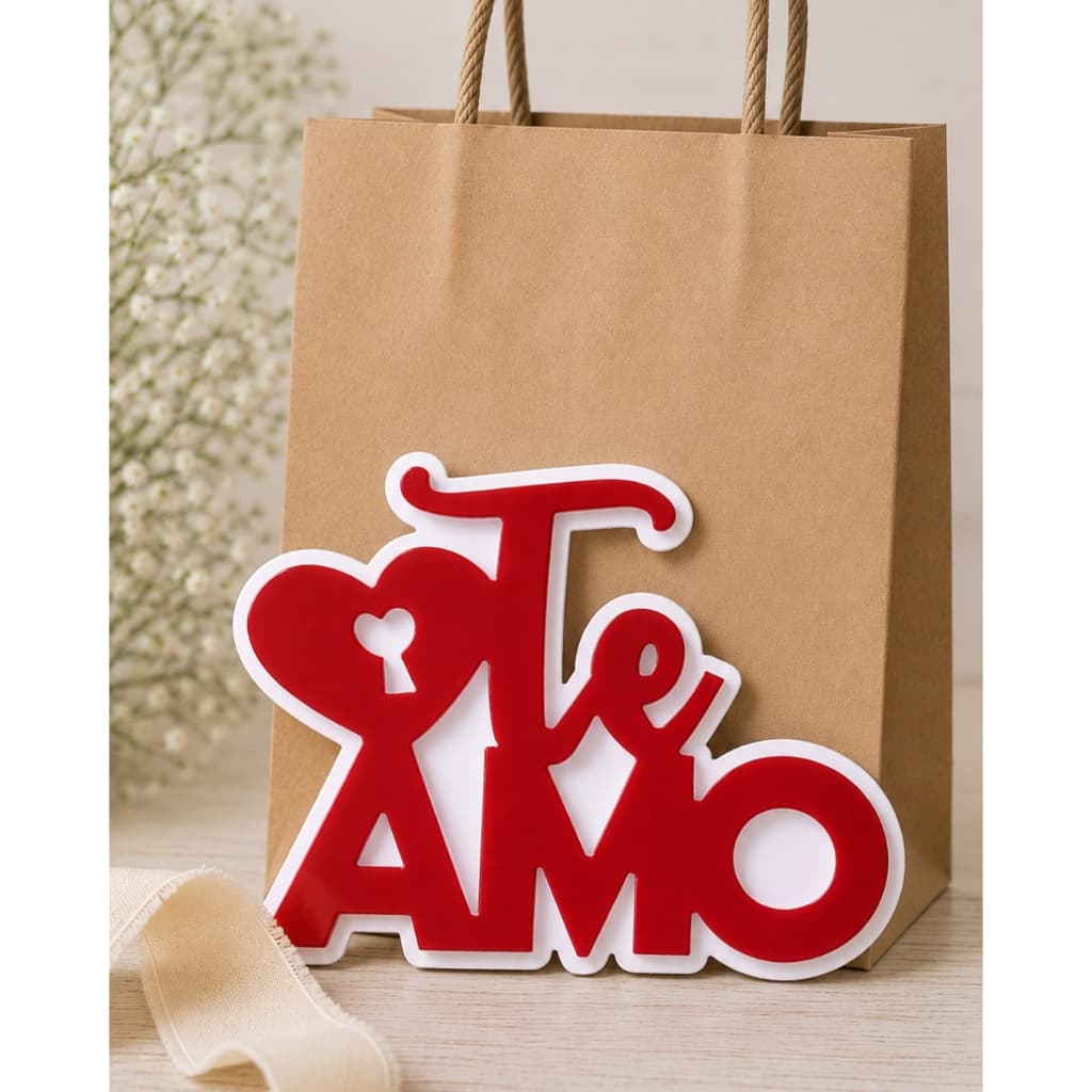 Aplique Te Amo 2D em Camadas de Papel. Dia dos Namorados, Noivado, Bodas, Festa, Jantar, Casamento.