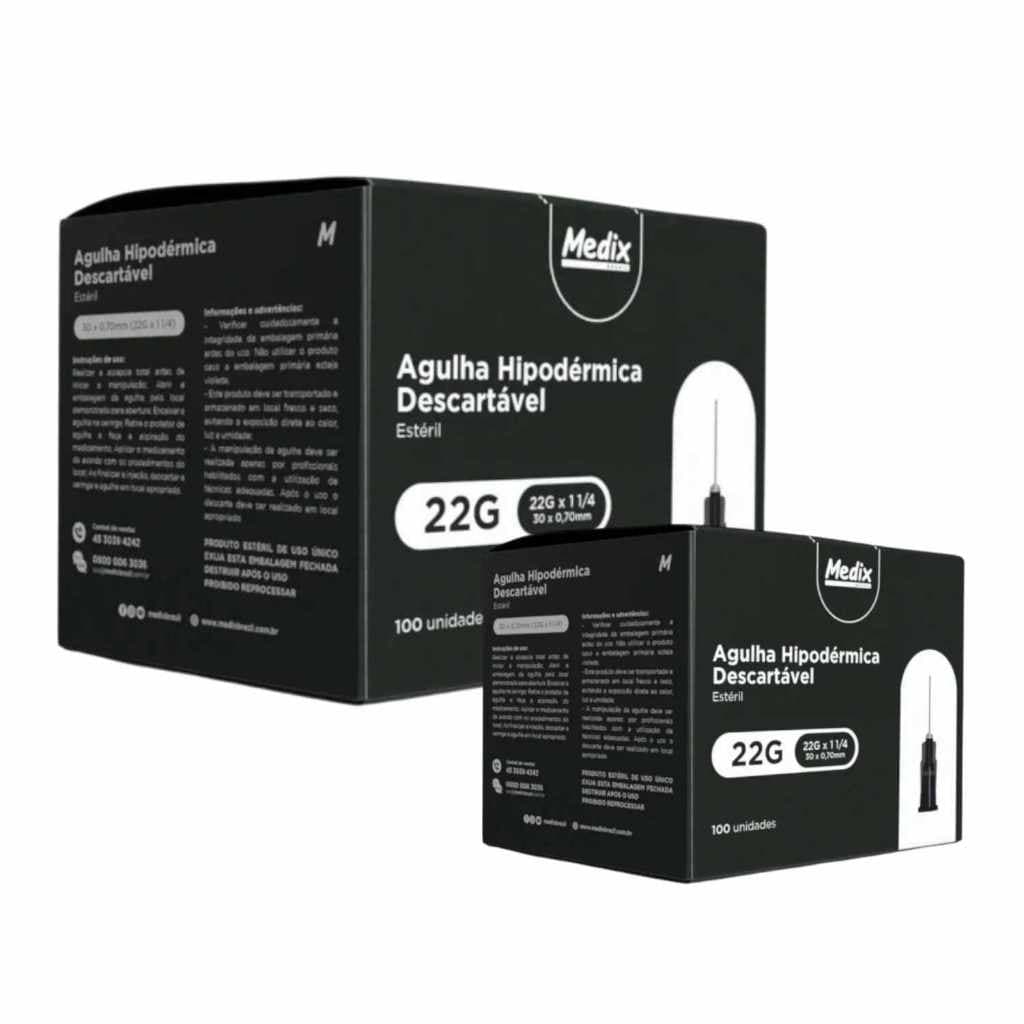 Agulha HiPodérmica Descartável 30x0,70mm Medix Kit C/200un