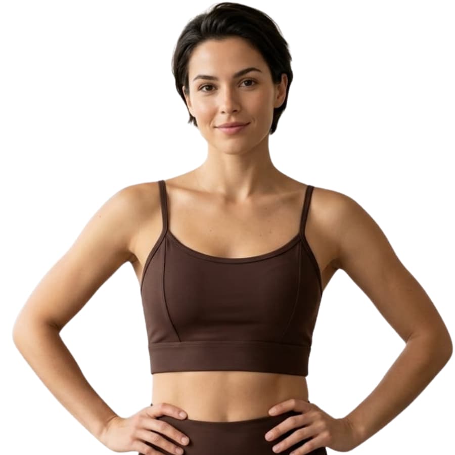 Top Marrom Sem Bojo Academia Fitness Duplo Feminino Corrida Moda Estilo e treino de alcinha