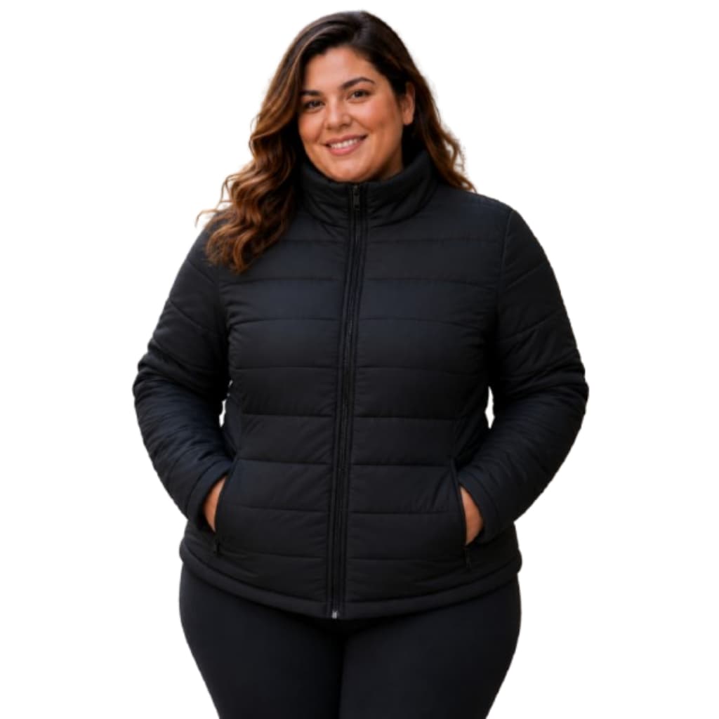 Jaqueta Puffer Feminina Plus Size G1 ao G5 Casaco de Inverno Preto Acolchoado