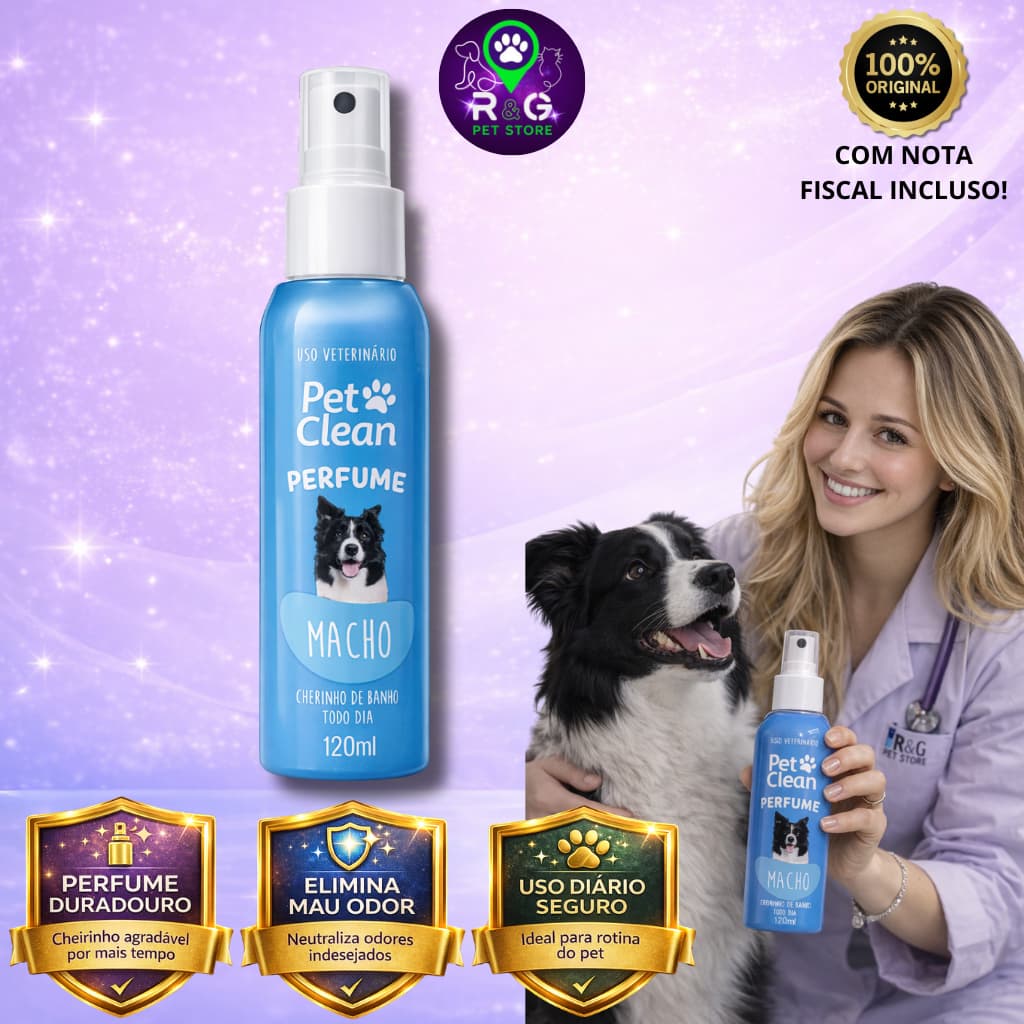 Perfume para Cachorros e Gatos Pet Clean Macho , Fêmea e Filhote 120ml, seu pet cheiroso todo dia - ENVIO IMEDIATO