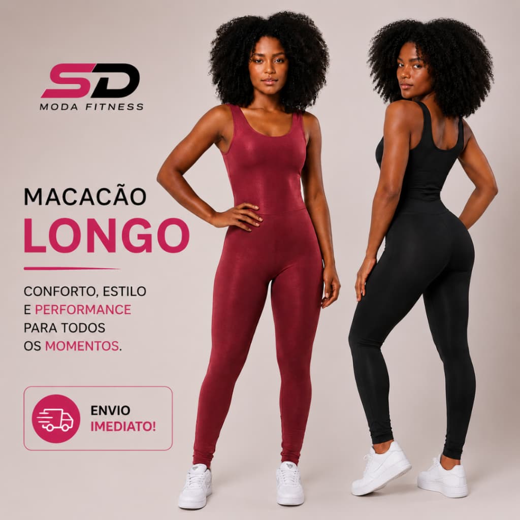 Macacão Longo Feminino Academia Modela Corpo Cintura Alta Confortável