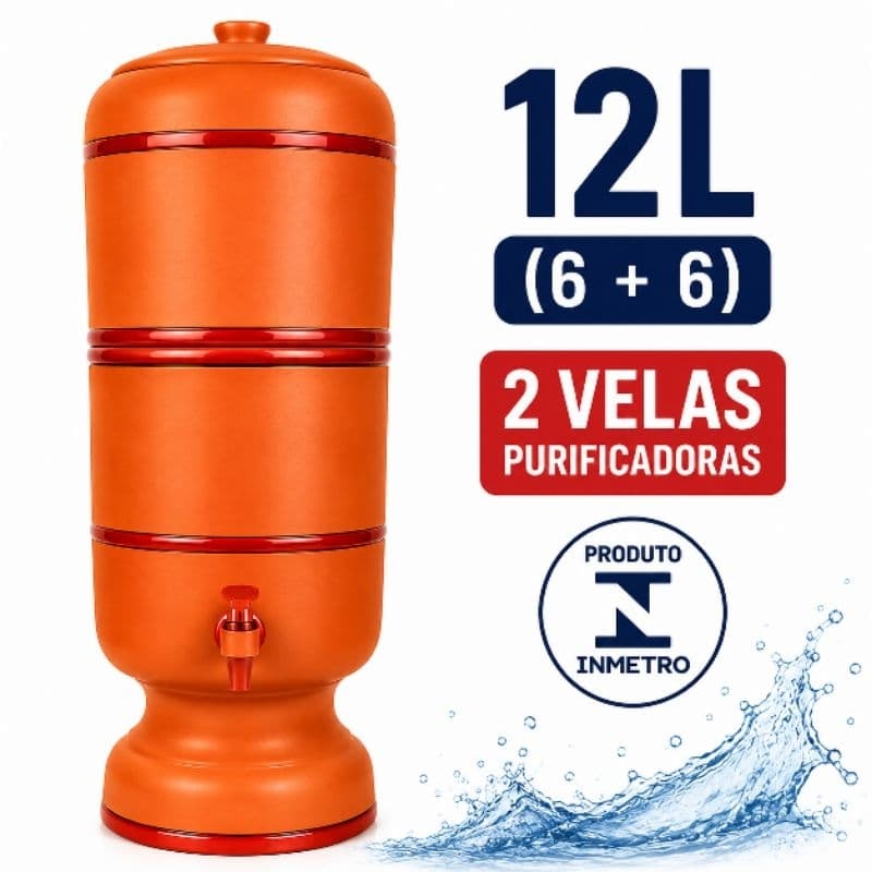 Filtro de Barro 12L (6+6) 2 Velas Purificadoras Água Natural Fresca Inmetro