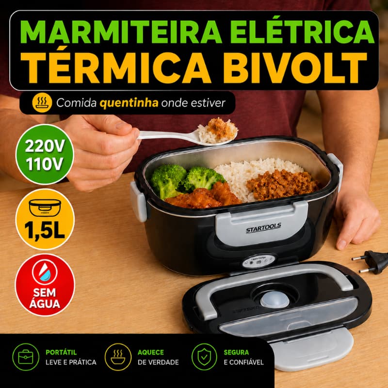 Marmiteira Elétrica Térmica 220v 110v Bivolt Portátil Automática Preta Promoção Esquenta Comida Carro e Tomada