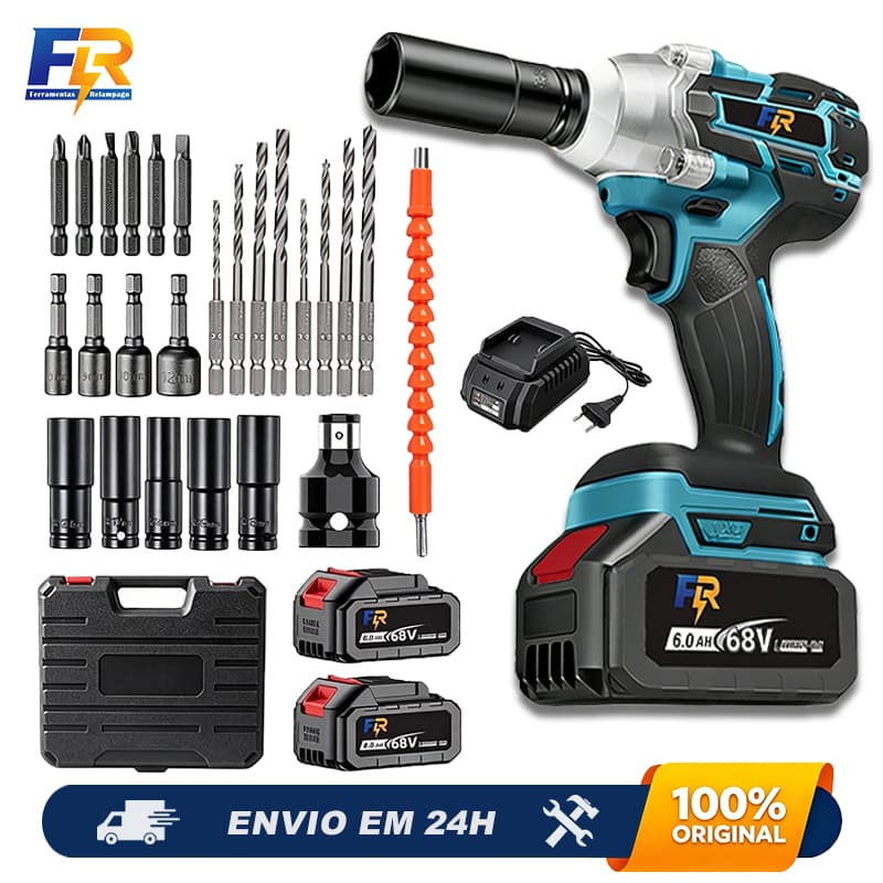 Chave Impacto Brushless Alta Torque 380Nm 68V 2 Bateria Extra + Maleta Armazenamento
