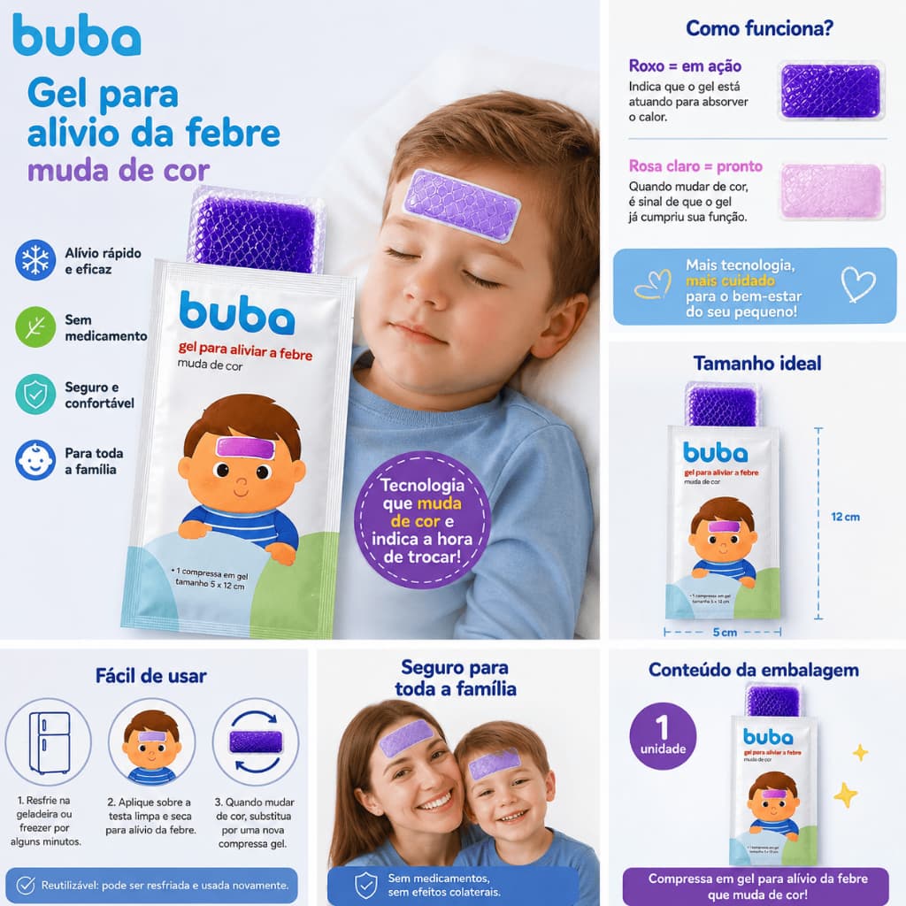 Adesivo Gel para Alívio da Febre Buba – Compressa em Gel que Muda de Cor