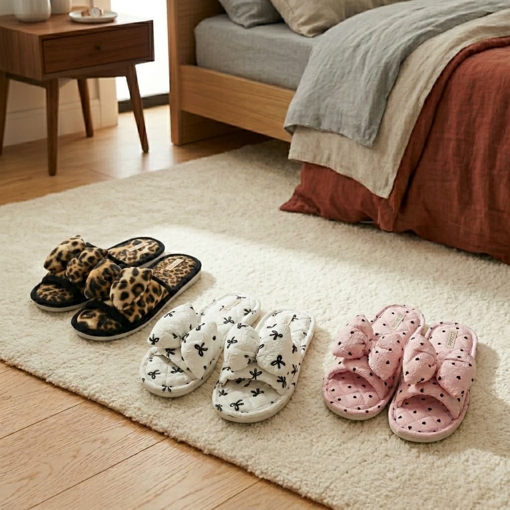 Pantufa Feminina Chinelo de Quarto Laço Coração Macio Confortável Antiderrapante Casa