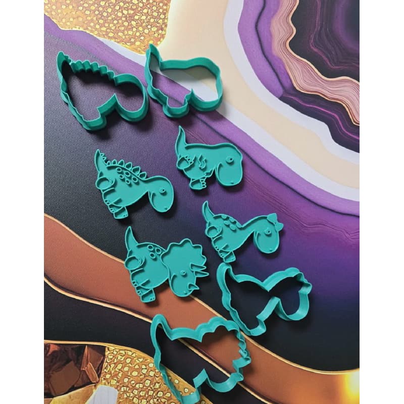 Kit Cortadores Dinossauro 4 Peças Premium com carimbo e Puxador - 8cm