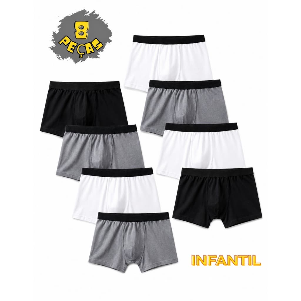 Cueca Boxer Infantil Menino Algodão Juvenil Kit 4, 6 ou 8 pcs 1 a 10 Anos Escolar Box Roupa Criança