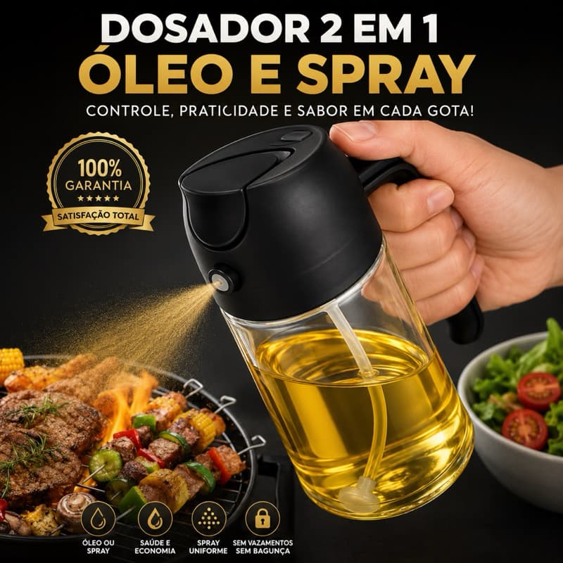 Galheteiro Spray 2 em 1 470ml Borrifador de Azeite Óleo Vinagre para Cozinha e Air Fryer