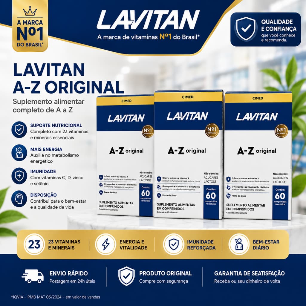 Lavitan A-Z Original 60 Comprimidos Unidades Suplemento Vitamínico Completo A a Z Vitaminas e Minerais Imunidade