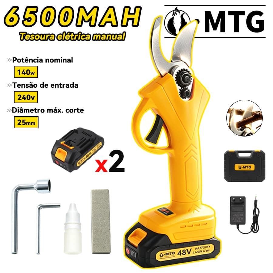 Tesoura Elétrica De Poda 140W Com 2 Baterias E Maleta Corte