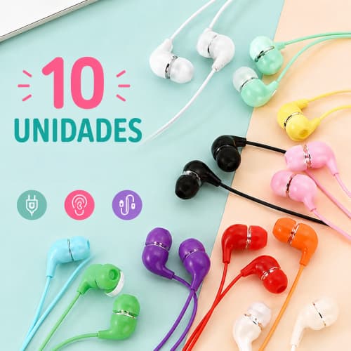 Fones de Ouvido Coloridos com Fio Som Estéreo HD Graves Potentes e Conforto Intra-Auricular