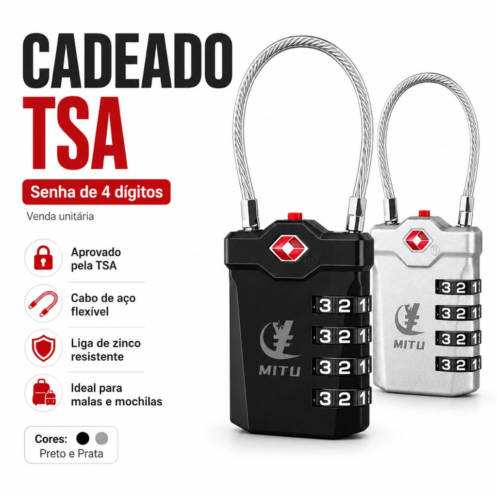 MITU TSA Customs Senha Bloqueio de 4 dígitos Bloqueio de bagagem com cabo de aço para mala