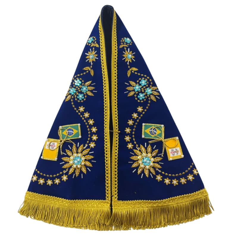 MANTO NOSSA SENHORA APARECIDA 38 CM + Broche Cristal - MODELO LUXO AZUL ROYAL