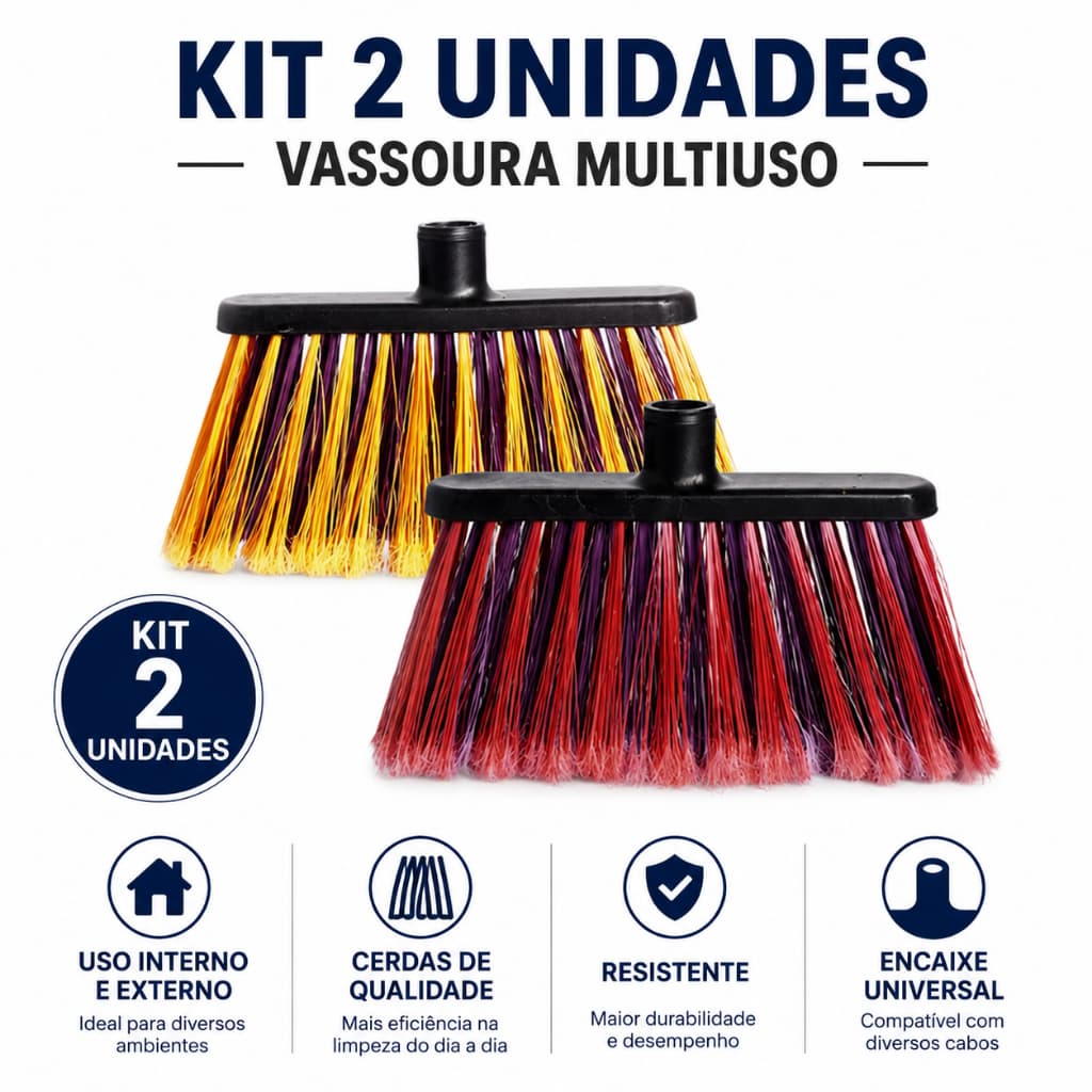 Kit 2 Vassouras Sem Cabo Nylon Cerdas Macias Multiuso Limpeza Casa Piso - NZ Armarinhos