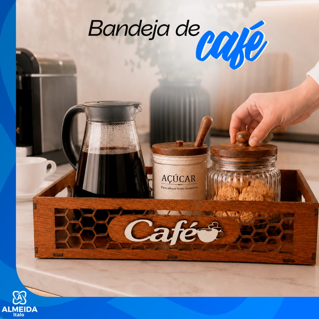 Bandeja Decorativa MDF Café  Rústica Organização