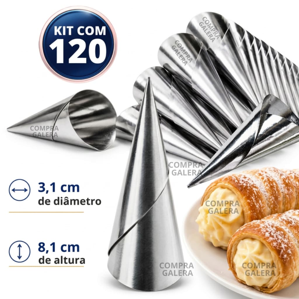 Kit Formas Canudinho Nº1 Flandres Cone Cônico Doces Salgados Canoli Recheado Profissional