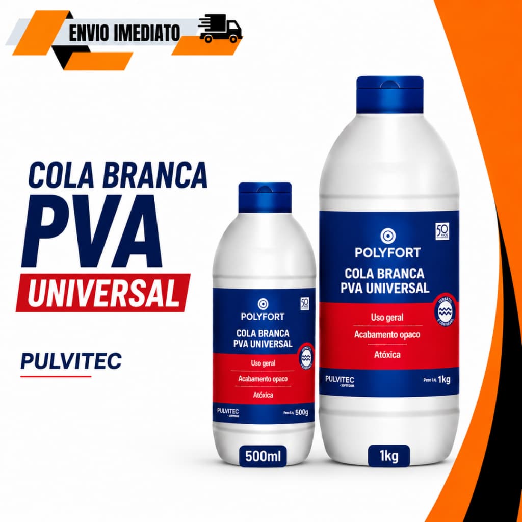Cola Branca PVA Pulvitec 500ml 1kg Papel Madeira MDF Tecido Artesanato Escolar Marcenaria