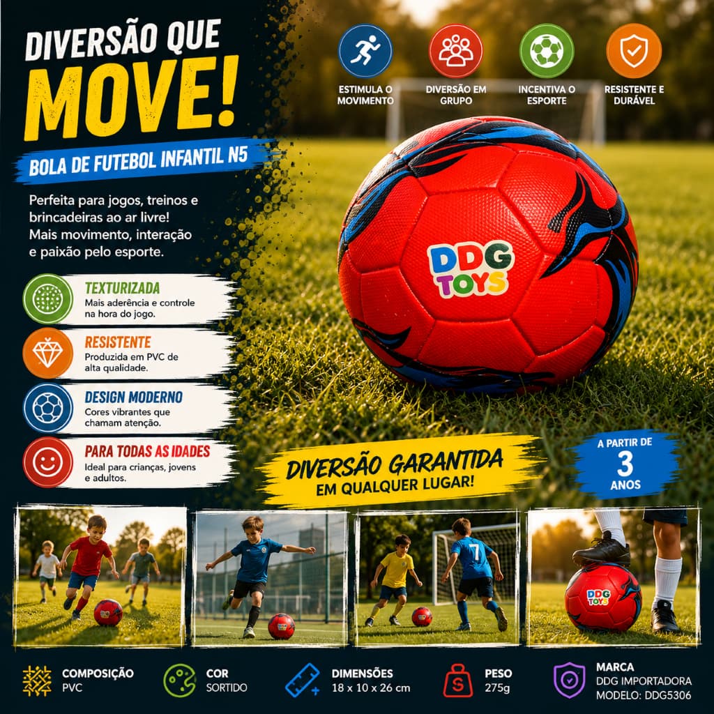 Bola Futebol Infantil N 5 Texturizada Resistente  Treino Recreativo Sports
