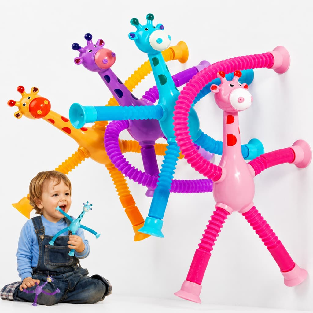 Kit 4 Girafas Pop Tubes com Ventosa Brinquedo Sensorial