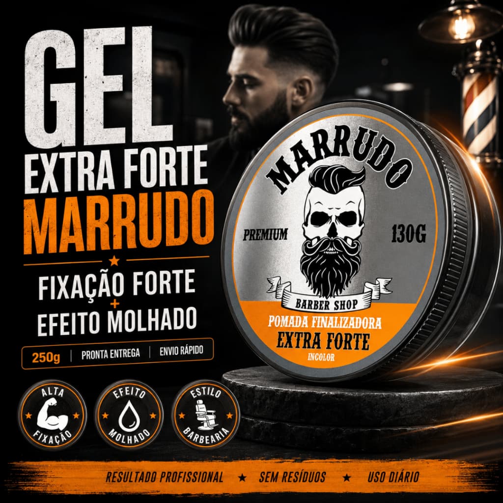 Gel Cola Marrudo Extra Forte 250g Penteado Firme Brilho Molhado Masculino
