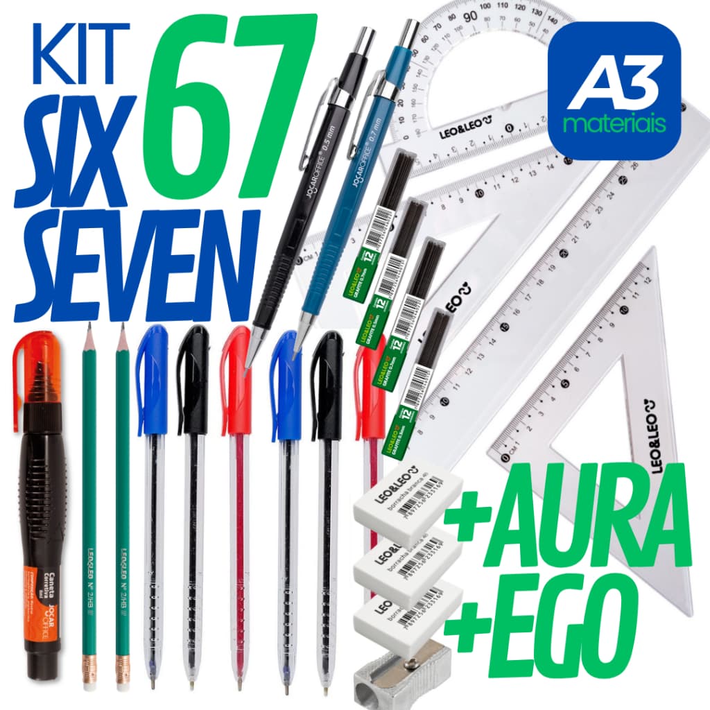 Kit Escolar Completo 67 Itens Kit Faculdade Com Esquadros Lapiseiras Canetas Grafite Corretivo