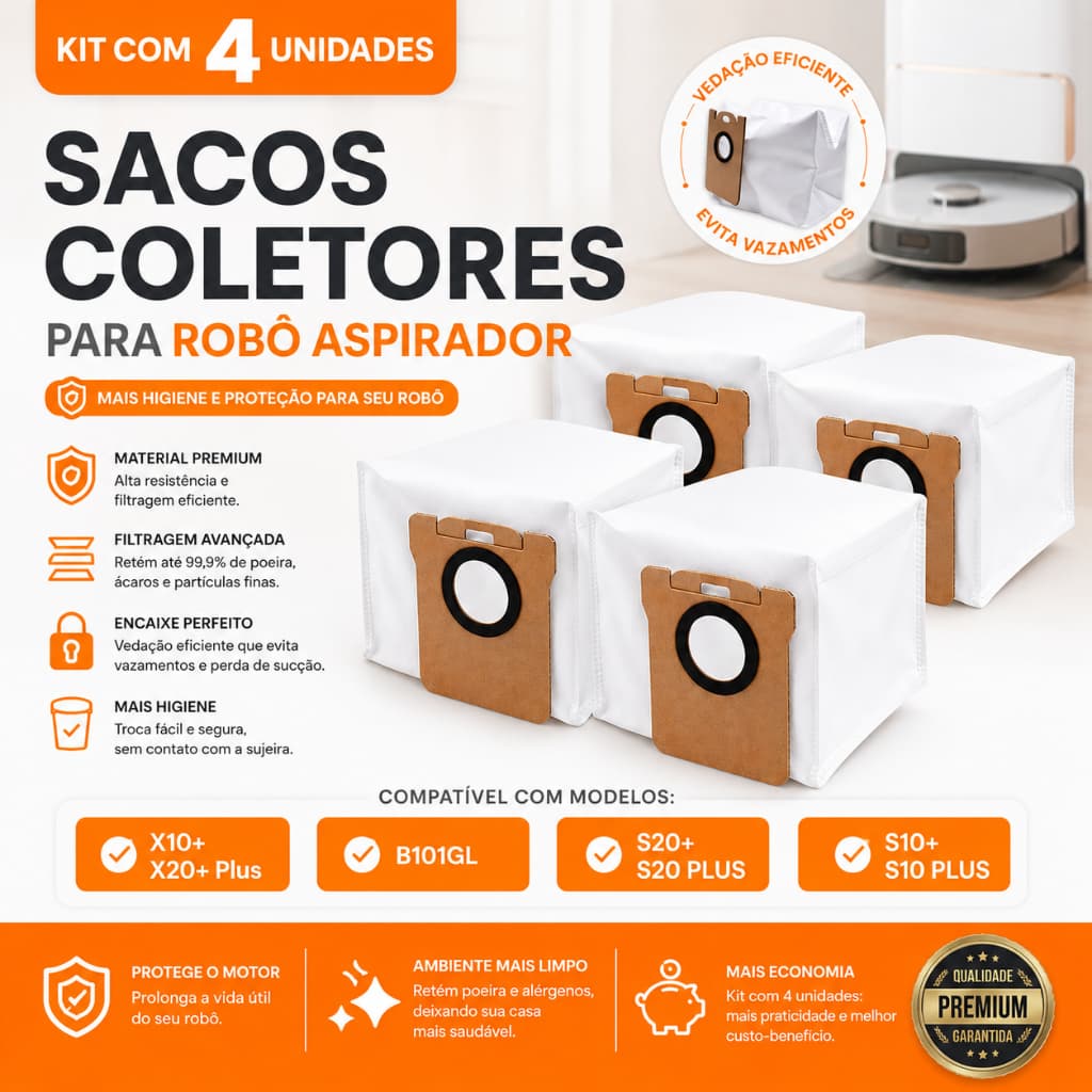 Kit Saco Coletor Para Robô Aspirador X10+ / X20+ Plus e B101GL S20+ S20 PLUS S10+ S10 PLUS