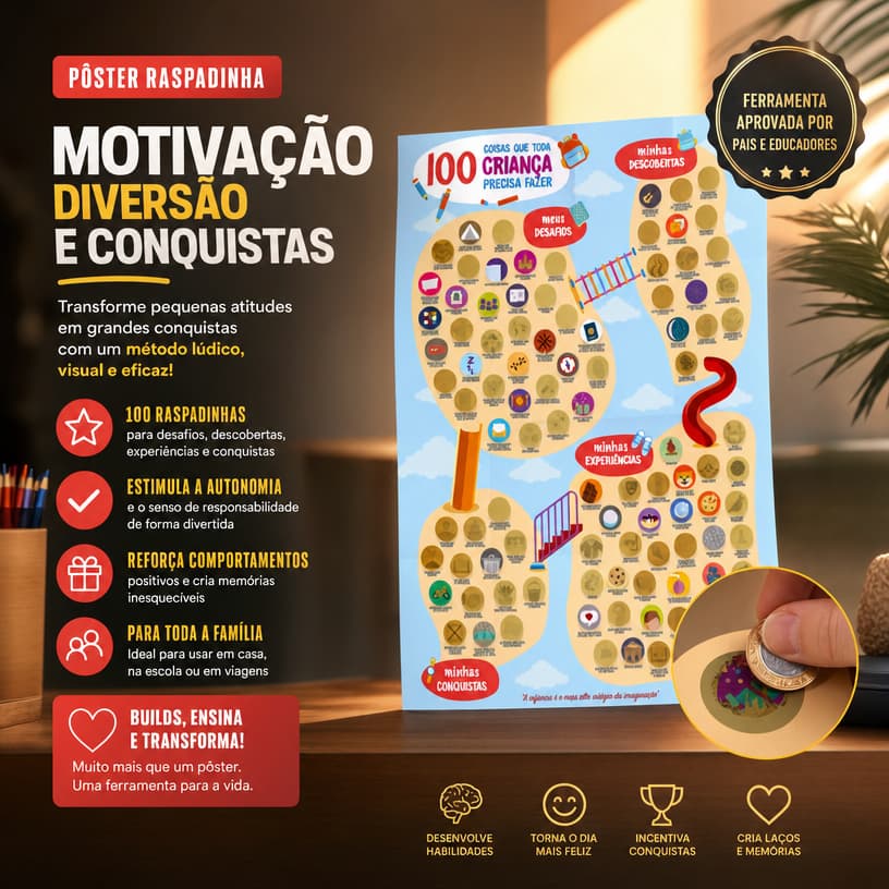 Pôster Raspadinha 100 Coisas que Toda Criança Precisa Fazer Atividades Educativas e Divertidas
