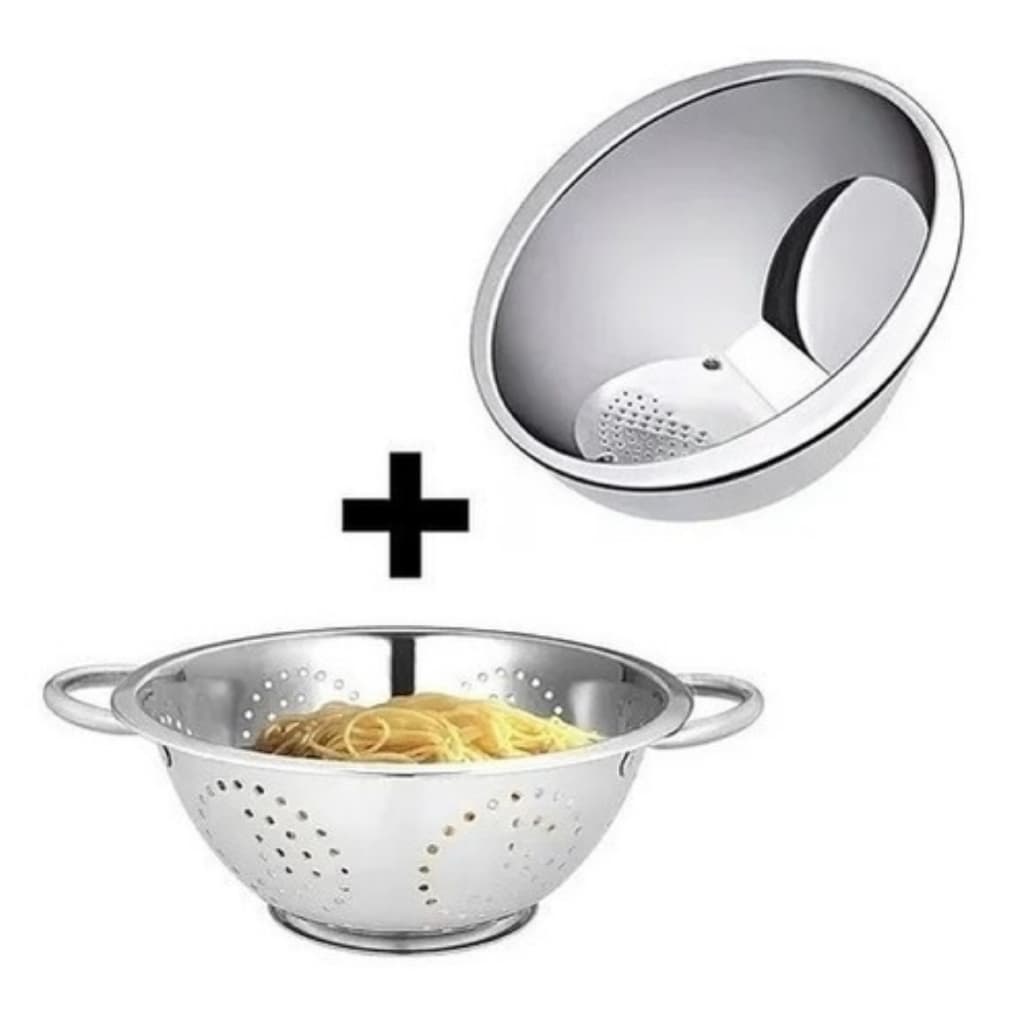 Escorredor De Macarrão Massas+ Lavador Arroz Em Aço Inox