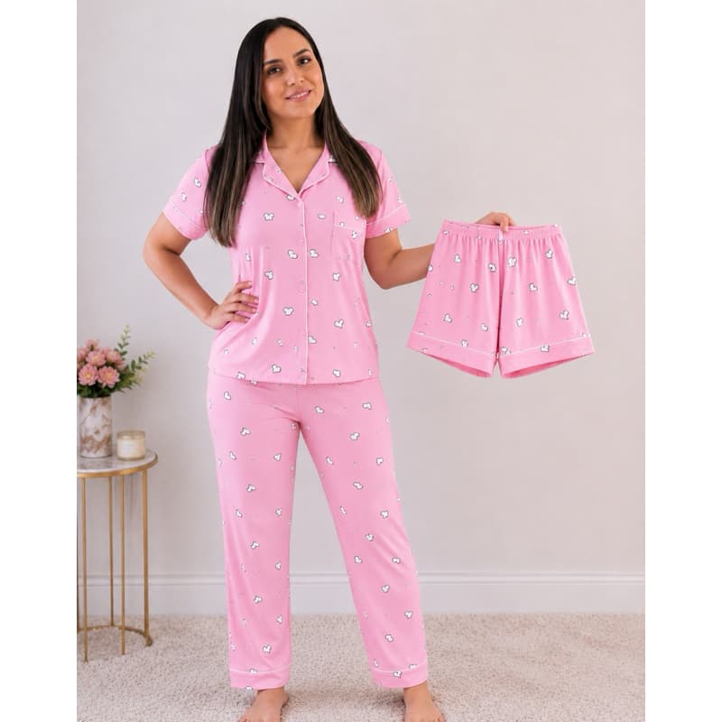 Kit 3 Peças Pijama Americano Com Abertura Frontal em Botões Ideal para amamentação ou processo cirúrgico
