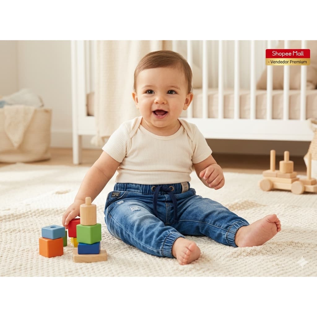 Calça Jeans Infantil Menino Jogger Bebê Confortável Com Elástico Na Cintura E Barra Tamanho 1 2 3