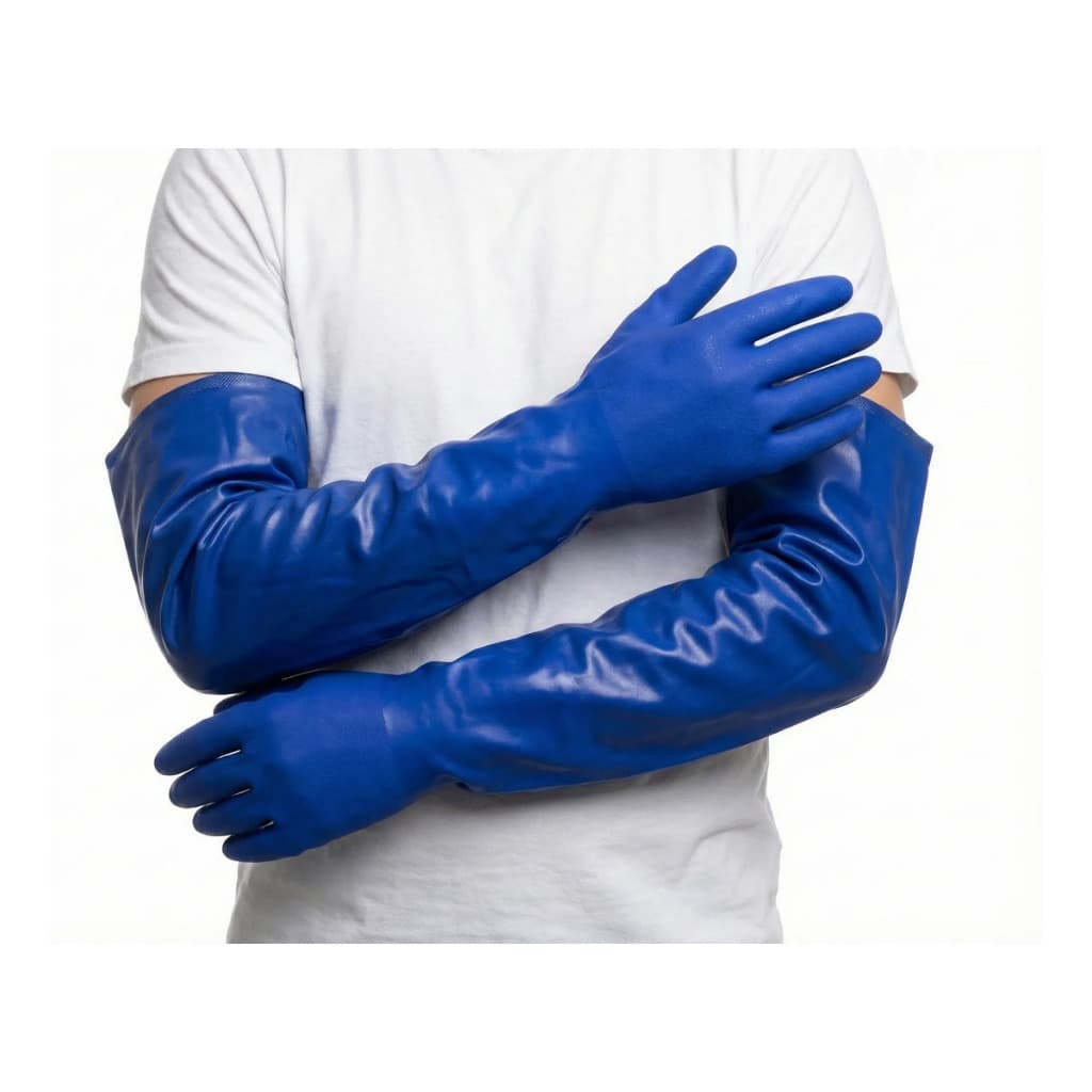 Luva Pvc Cano Longo Proteção Quimica C/ Forro Punho 66cm Azul 9 G Resistente Esgoto Epi Limpeza